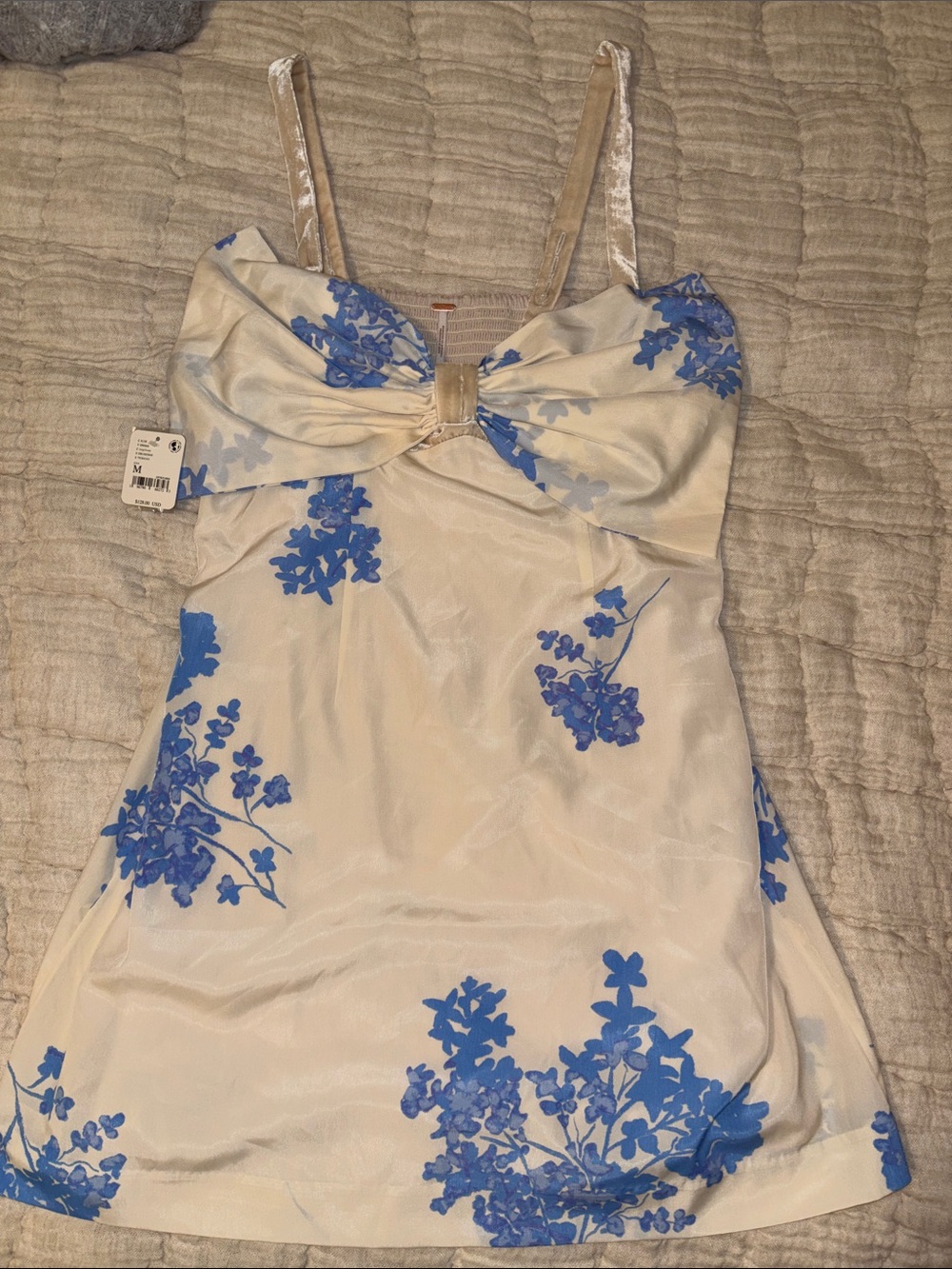 Free People Cream Chemise with Blue Floral Print